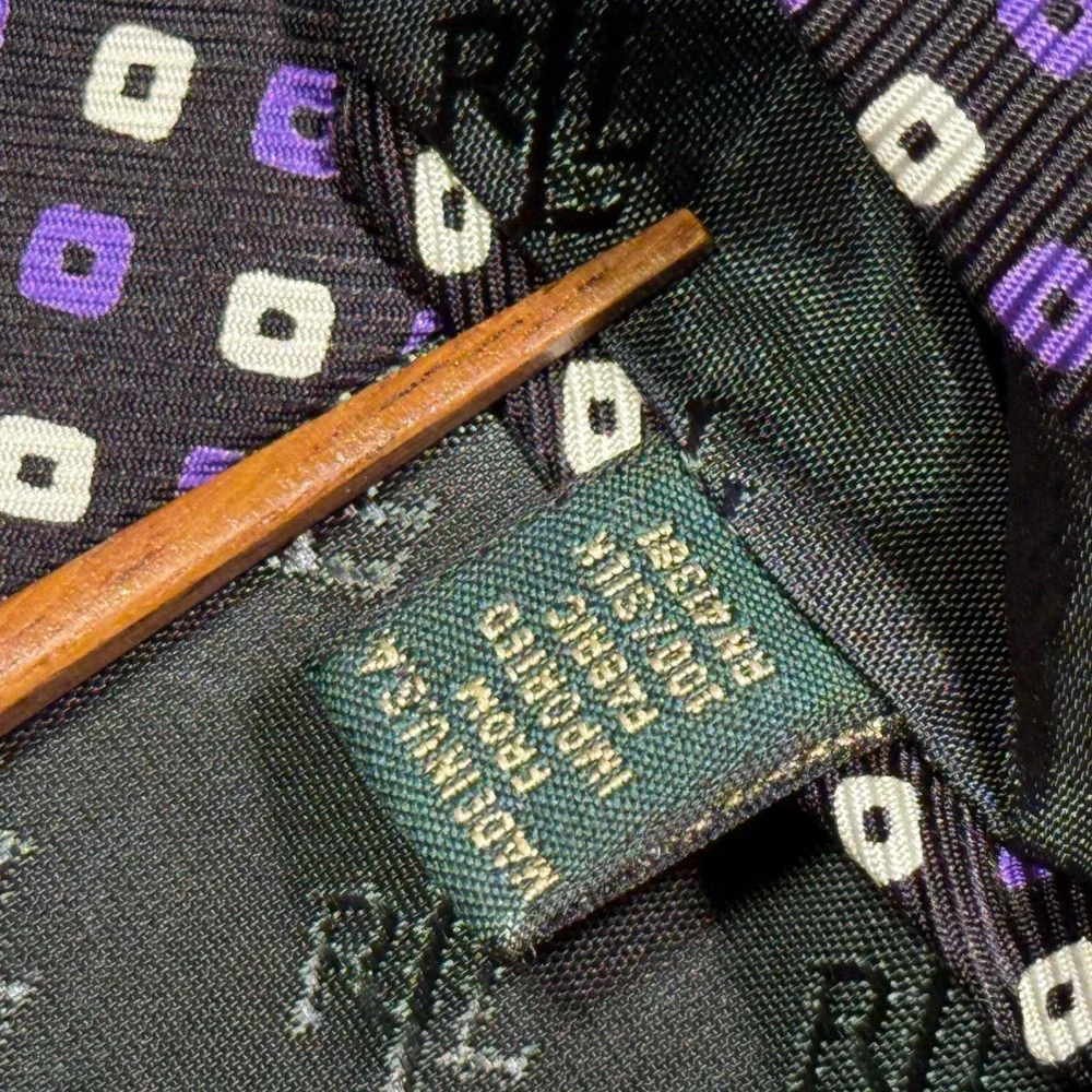 Mens‎ Tie | Lauren Ralph Lauren | Purple White Geometric Square Silk Black 2026